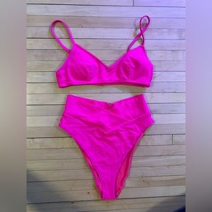 Hot Pink Aerie Swimsuit Small Top, Medium High-waisted Bottom